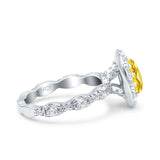 Oval Art Deco Halo Engagement Wedding Bridal Ring Round Simulated Cubic Zirconia 925 Sterling Silver