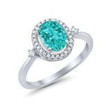 Art Deco Oval Wedding Engagement Ring Halo Round Simulated Cubic Zirconia 925 Sterling Silver