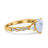 Art Deco Pear Shape Wedding Bridal Ring Triangle Simulated Cubic Zirconia 925 Sterling Silver