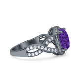 Infinity Twisted Shank Art Deco Halo Oval Wedding Engagement Ring Round Simulated Cubic Zirconia 925 Sterling Silver