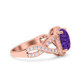 Infinity Twisted Shank Art Deco Halo Oval Wedding Engagement Ring Round Simulated Cubic Zirconia 925 Sterling Silver