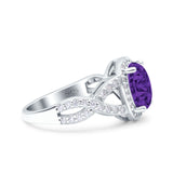 Infinity Twisted Shank Art Deco Halo Oval Wedding Engagement Ring Round Simulated Cubic Zirconia 925 Sterling Silver