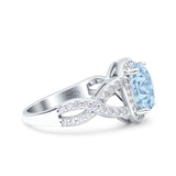 Infinity Twisted Shank Art Deco Halo Oval Wedding Engagement Ring Round Simulated Cubic Zirconia 925 Sterling Silver