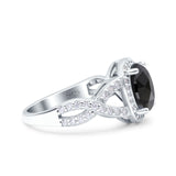 Infinity Twisted Shank Art Deco Halo Oval Wedding Engagement Ring Round Simulated Cubic Zirconia 925 Sterling Silver