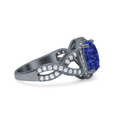 Infinity Twisted Shank Art Deco Halo Oval Wedding Engagement Ring Round Simulated Cubic Zirconia 925 Sterling Silver