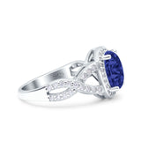 Infinity Twisted Shank Art Deco Halo Oval Wedding Engagement Ring Round Simulated Cubic Zirconia 925 Sterling Silver