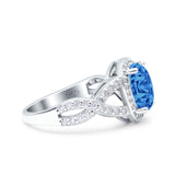 Infinity Twisted Shank Art Deco Halo Oval Wedding Engagement Ring Round Simulated Cubic Zirconia 925 Sterling Silver