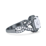 Infinity Twisted Shank Art Deco Halo Oval Wedding Engagement Ring Round Simulated Cubic Zirconia 925 Sterling Silver