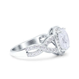 Infinity Twisted Shank Art Deco Halo Oval Wedding Engagement Ring Round Simulated Cubic Zirconia 925 Sterling Silver
