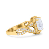 Infinity Twisted Shank Art Deco Halo Oval Wedding Engagement Ring Round Simulated Cubic Zirconia 925 Sterling Silver