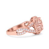 Infinity Twisted Shank Art Deco Halo Oval Wedding Engagement Ring Round Simulated Cubic Zirconia 925 Sterling Silver