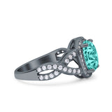 Infinity Twisted Shank Art Deco Halo Oval Wedding Engagement Ring Round Simulated Cubic Zirconia 925 Sterling Silver