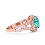 Infinity Twisted Shank Art Deco Halo Oval Wedding Engagement Ring Round Simulated Cubic Zirconia 925 Sterling Silver
