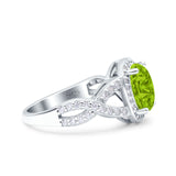 Infinity Twisted Shank Art Deco Halo Oval Wedding Engagement Ring Round Simulated Cubic Zirconia 925 Sterling Silver
