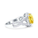Infinity Twisted Shank Art Deco Halo Oval Wedding Engagement Ring Round Simulated Cubic Zirconia 925 Sterling Silver
