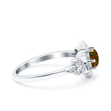 Halo Art Deco Cluster Floral Wedding Engagement Ring Round Simulated Cubic Zirconia 925 Sterling Silver