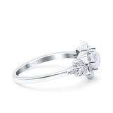 Halo Art Deco Cluster Floral Wedding Engagement Ring Round Simulated Cubic Zirconia 925 Sterling Silver
