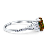 Art Deco Emerald Cut Wedding Bridal Ring Round Simulated Cubic Zirconia 925 Sterling Silver