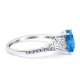 Art Deco Emerald Cut Wedding Bridal Ring Round Simulated Cubic Zirconia 925 Sterling Silver