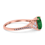 Art Deco Emerald Cut Wedding Bridal Ring Round Simulated Cubic Zirconia 925 Sterling Silver