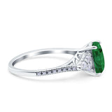 Art Deco Emerald Cut Wedding Bridal Ring Round Simulated Cubic Zirconia 925 Sterling Silver