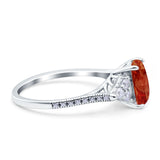 Art Deco Emerald Cut Wedding Bridal Ring Round Simulated Cubic Zirconia 925 Sterling Silver