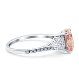 Art Deco Emerald Cut Wedding Bridal Ring Round Simulated Cubic Zirconia 925 Sterling Silver