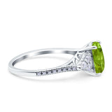 Art Deco Emerald Cut Wedding Bridal Ring Round Simulated Cubic Zirconia 925 Sterling Silver