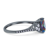 Art Deco Emerald Cut Wedding Bridal Ring Round Simulated Cubic Zirconia 925 Sterling Silver