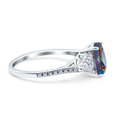 Art Deco Emerald Cut Wedding Bridal Ring Round Simulated Cubic Zirconia 925 Sterling Silver