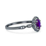 Halo Vintage Floral Art Deco Wedding Bridal Ring Oval Simulated Cubic Zirconia 925 Sterling Silver
