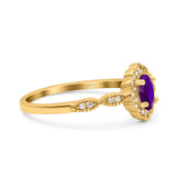 Halo Vintage Floral Art Deco Wedding Bridal Ring Oval Simulated Cubic Zirconia 925 Sterling Silver