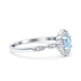 Halo Vintage Floral Art Deco Wedding Bridal Ring Oval Simulated Cubic Zirconia 925 Sterling Silver