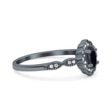 Halo Vintage Floral Art Deco Wedding Bridal Ring Oval Simulated Cubic Zirconia 925 Sterling Silver