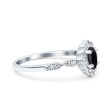 Halo Vintage Floral Art Deco Wedding Bridal Ring Oval Simulated Cubic Zirconia 925 Sterling Silver