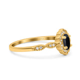 Halo Vintage Floral Art Deco Wedding Bridal Ring Oval Simulated Cubic Zirconia 925 Sterling Silver