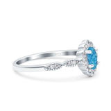 Halo Vintage Floral Art Deco Wedding Bridal Ring Oval Simulated Cubic Zirconia 925 Sterling Silver