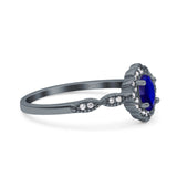 Halo Vintage Floral Art Deco Wedding Bridal Ring Oval Simulated Cubic Zirconia 925 Sterling Silver