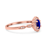 Halo Vintage Floral Art Deco Wedding Bridal Ring Oval Simulated Cubic Zirconia 925 Sterling Silver