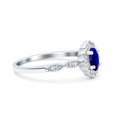 Halo Vintage Floral Art Deco Wedding Bridal Ring Oval Simulated Cubic Zirconia 925 Sterling Silver