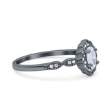 Halo Vintage Floral Art Deco Wedding Bridal Ring Oval Simulated Cubic Zirconia 925 Sterling Silver