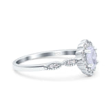 Halo Vintage Floral Art Deco Wedding Bridal Ring Oval Simulated Cubic Zirconia 925 Sterling Silver