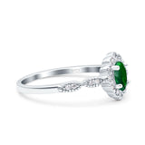 Halo Vintage Floral Art Deco Wedding Bridal Ring Oval Simulated Cubic Zirconia 925 Sterling Silver