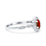 Halo Vintage Floral Art Deco Wedding Bridal Ring Oval Simulated Cubic Zirconia 925 Sterling Silver