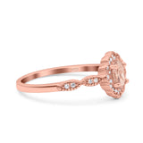 Halo Vintage Floral Art Deco Wedding Bridal Ring Oval Simulated Cubic Zirconia 925 Sterling Silver