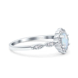 Halo Vintage Floral Art Deco Wedding Bridal Ring Oval Simulated Cubic Zirconia 925 Sterling Silver
