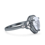 Halo Art Deco Wedding Pear Bridal Ring Marquise Round Simulated Cubic Zirconia 925 Sterling Silver