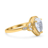 Halo Art Deco Wedding Pear Bridal Ring Marquise Round Simulated Cubic Zirconia 925 Sterling Silver