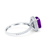 Emerald Cut Art Deco Halo Wedding Bridal Engagement Ring Round Simulated Cubic Zirconia 925 Sterling Silver