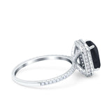 Emerald Cut Art Deco Halo Wedding Bridal Engagement Ring Round Simulated Cubic Zirconia 925 Sterling Silver